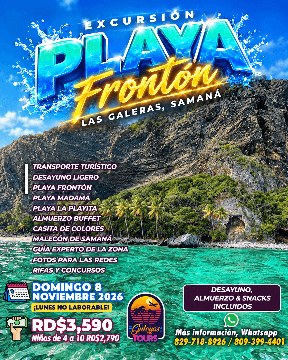 Excursión a Playa Frontón, Las Galeras, Samaná – Domingo 8 de noviembre 2026